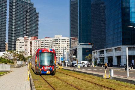Taiwan, 01February 2024: Circular light rail train in Kaohsiung of Taiwanの写真素材