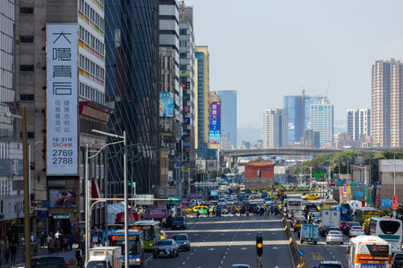 Taipei, Taiwan 02 January 2024: Taipei busy city lifeの写真素材