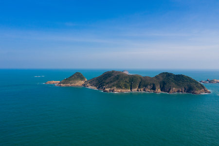 Aerial view of Hong Kong Sai Kung Ninepin Group islandの写真素材