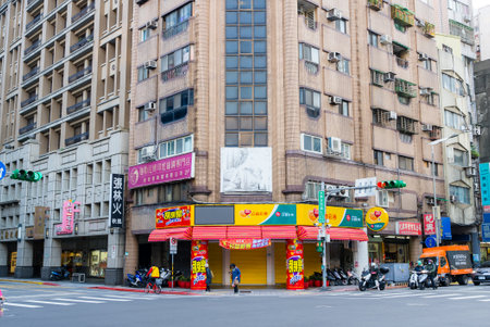 Taipei, Taiwan 25 December 2023: Taipei city street with Lottery shopの写真素材