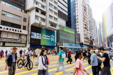 Hong Kong 08 April 2024: City life in Causeway Bay of Hong Kong cityの写真素材