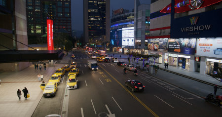 Taipei, Taiwan 04 March 2022: Xinyi District in Taipei city at nightの写真素材