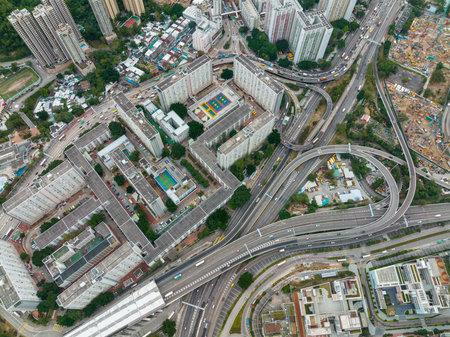 Top down view of Hong Kong city and traffic systemの写真素材