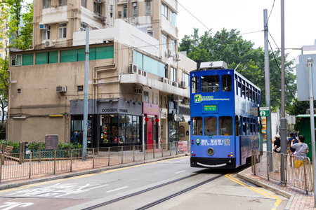 Hong Kong 24 April 2024: Tramway in Hong Kong cityのeditorial素材