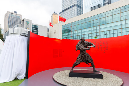 Hong Kong 05 April 2024: Jin Yong Centennial Memorial exhibition, Sculpted by Ren Zhe in Hong Kong cityのeditorial素材