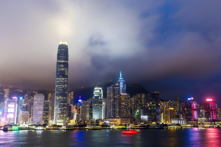 Hong Kong 27 April 2024: Hong Kong city landmark at nightのeditorial素材