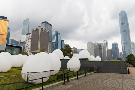 Hong Kong 05 April 2024: TeamLab Continuous Art Harbor at Tamar Park in Hong Kong cityのeditorial素材
