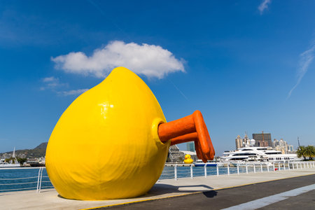 Taiwan, 02 February 2024: Yellow duck in kaohsiung bay in Taiwanのeditorial素材