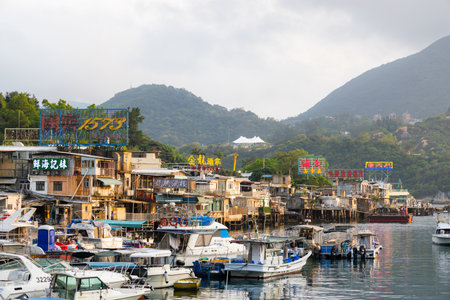 Hong Kong 30 March 2024: Lei Yue Mun Seaside typhoon shelter in Hong Kong cityのeditorial素材