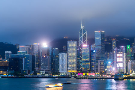 Hong Kong 27 April 2024: Hong Kong city landmark at nightのeditorial素材