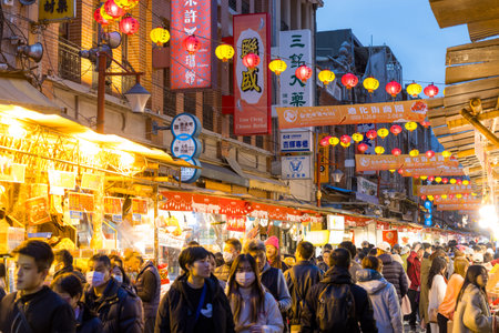 Taipei, Taiwan 26 January 2024: Traditional Lunar new year street market in Dihua at Taipei Cityのeditorial素材