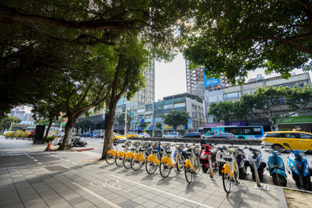 Taipei, Taiwan 02 January 2024: Shared bike station in Taipei cityのeditorial素材