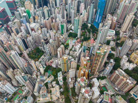 Hong Kong 08 February 2022: Top view of Hong Kong city in Sheung Wanのeditorial素材