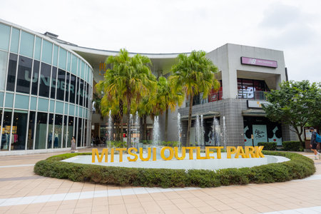 New Taipei, Taiwan 10 June 2023: Mitsui Outlet Park Linkou at nightのeditorial素材