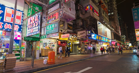 Mong Kok, Hong Kong 29 May 2019: Hong Kong street at nightのeditorial素材