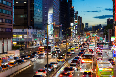 Taipei, Taiwan 25 July 2023: Congestion of the city in Taipei city at nightのeditorial素材