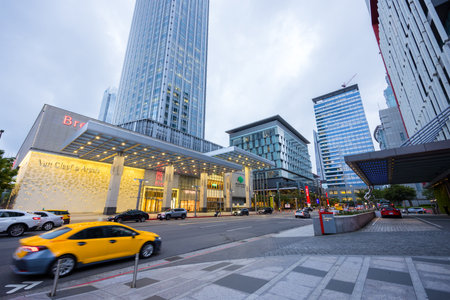 Taipei, 31 August 2023: Breeze shopping mall in Taipei city in the eveningのeditorial素材