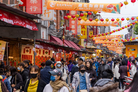 Taipei, Taiwan 26 January 2024: Dihua street in Taipei city in Chinese new year periodのeditorial素材
