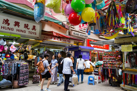 Hong Kong 27 April 2024: Hong Kong street market in Wan Chai districtのeditorial素材