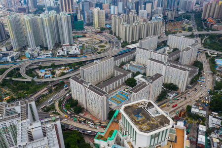 Choi Hung, Hong Kong 03 September 2019: Aerial view of Hong Kong cityのeditorial素材