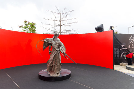 Hong Kong 05 April 2024: Jin Yong Centennial Memorial exhibition, Sculpted by Ren Zhe in Hong Kong cityのeditorial素材