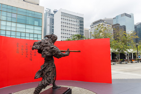 Hong Kong 05 April 2024: Jin Yong Centennial Memorial exhibition, Sculpted by Ren Zhe in Hong Kong cityのeditorial素材