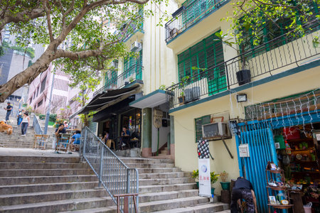 Hong Kong 01 April 2024: Hong Kong old street in Central districtのeditorial素材