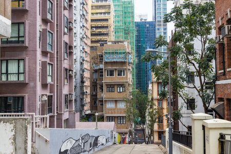 Hong Kong 01 April 2024: Soho district located of the Hong Kong centralのeditorial素材