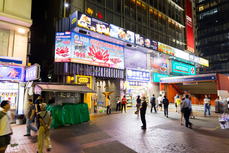 Hong Kong 02 April 2024: Hong Kong Mong Kok district at nightのeditorial素材