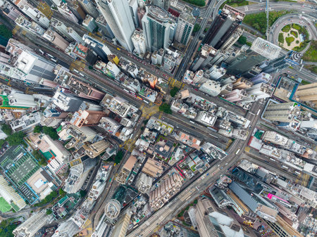 Causeway Bay, Hong Kong 03 February 2022: Top down view of Hong Kong cityのeditorial素材