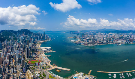 Hong Kong 11 September 2019: Top down view of Hong Kong cityのeditorial素材