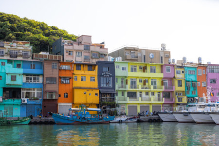Keelung, Taiwan 19 August 2022: Colorful Zhengbin Fishing Port at Keelung of Taiwanのeditorial素材
