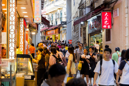 Macau 28 June 2023: Souvenir shop street in Macau cityのeditorial素材