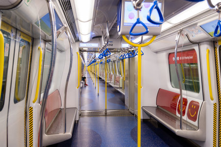 Hong Kong 27 June 2023: Interior of the metro compartmentのeditorial素材