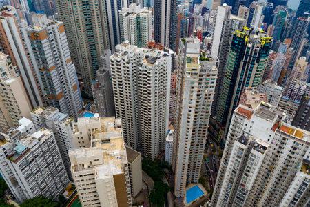 Central, Hong Kong 24 September 2019: Aerial view of Hong Kong cityのeditorial素材