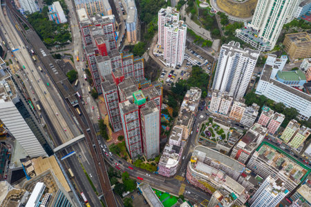Ngau Tau Kok, Hong Kong 02 June 2019: Top view of Hong Kong cityのeditorial素材