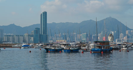 Causeway Bay, Hong Kong , 15 July 2019: Hong Kong harbor, typhoon shelterのeditorial素材