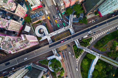 Mong Kok Hong Kong 10 September 2019: Top Down view of Hong Kong cityのeditorial素材