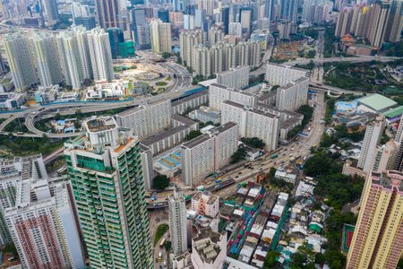 Choi Hung, Hong Kong 03 September 2019: Aerial view of Hong Kong cityのeditorial素材