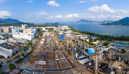 Tai Po, Hong Kong 20 May 2019: Top down view of Hong Kong industrial plantのeditorial素材