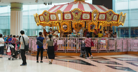 Ma On Shan, Hong Kong 11 July 2019- Carousel inside shopping mallのeditorial素材