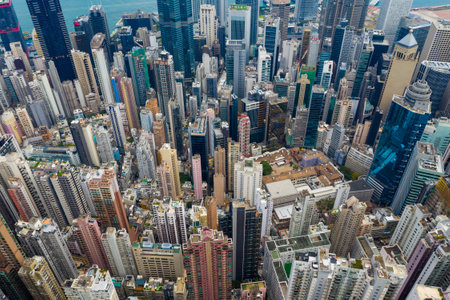 Central, Hong Kong 24 September 2019: Drone fly over Hong Kong cityのeditorial素材