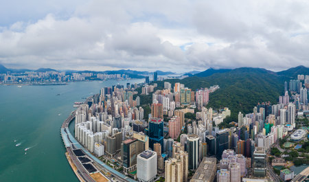 Tin Hau, Hong Kong 01 June 2019: Top view of Hong Kong downtownのeditorial素材