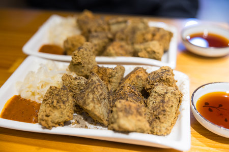 Crispy deep fried stinky tofu snackの写真素材