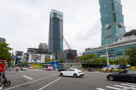 Taipei, Taiwan 12 November 2023: Taipei city street in xinyi districtの写真素材