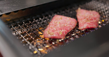 Japanese meat barbecue at the restaurantの写真素材
