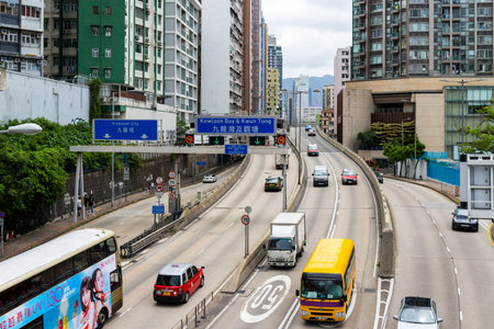 Hong Kong 23 June 2023: Hong Kong city life and traffic in Hung Hom districtの写真素材