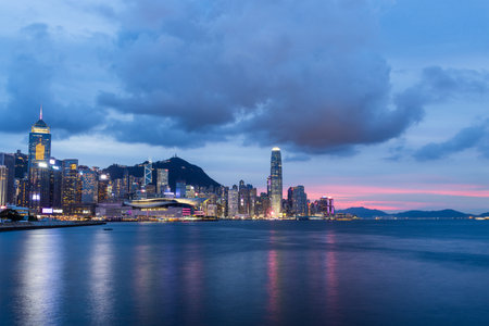 Hong Kong 6 June 2023: Hong Kong city skyline at nightの写真素材
