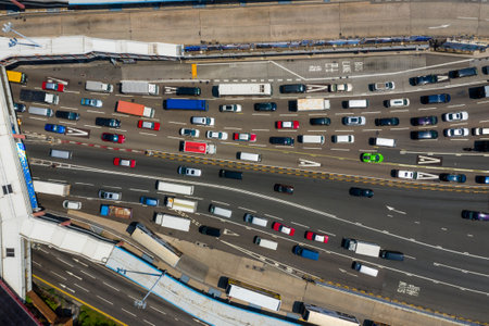 Hung Hom, Hong Kong 03 October 2020: Top view of Hong Kong traffic