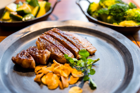 Traditional barbecue wagyu on the plateの写真素材